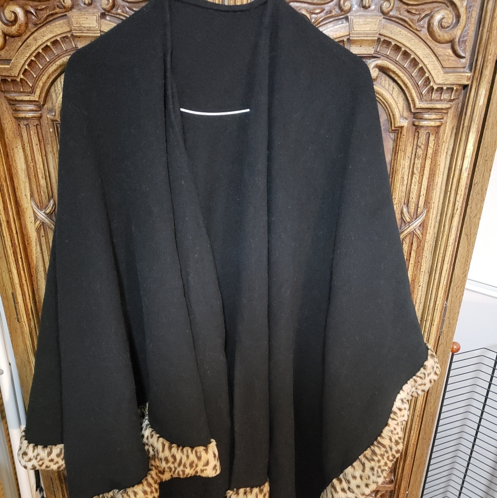 Very nice black and leopard wool cape